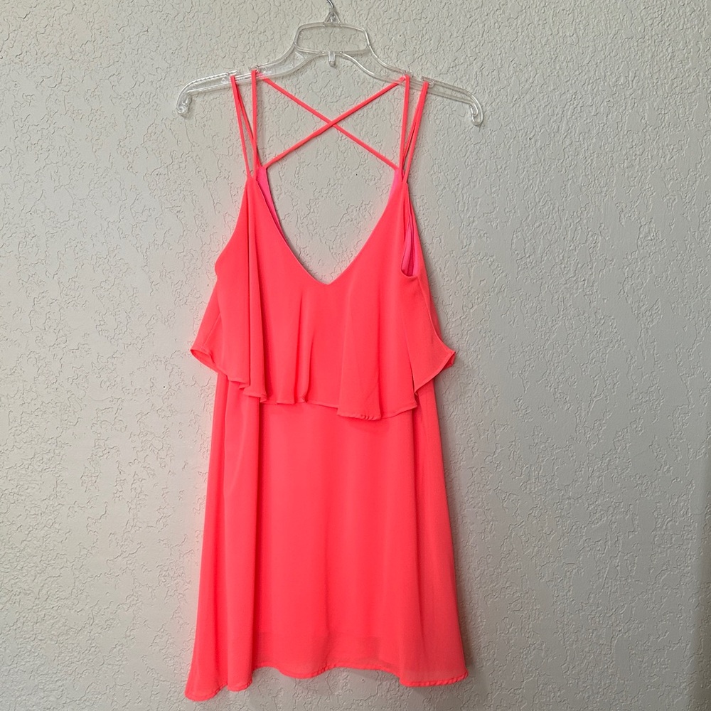 Altar’d State Neon Pink Strappy Ruffle Sundress M